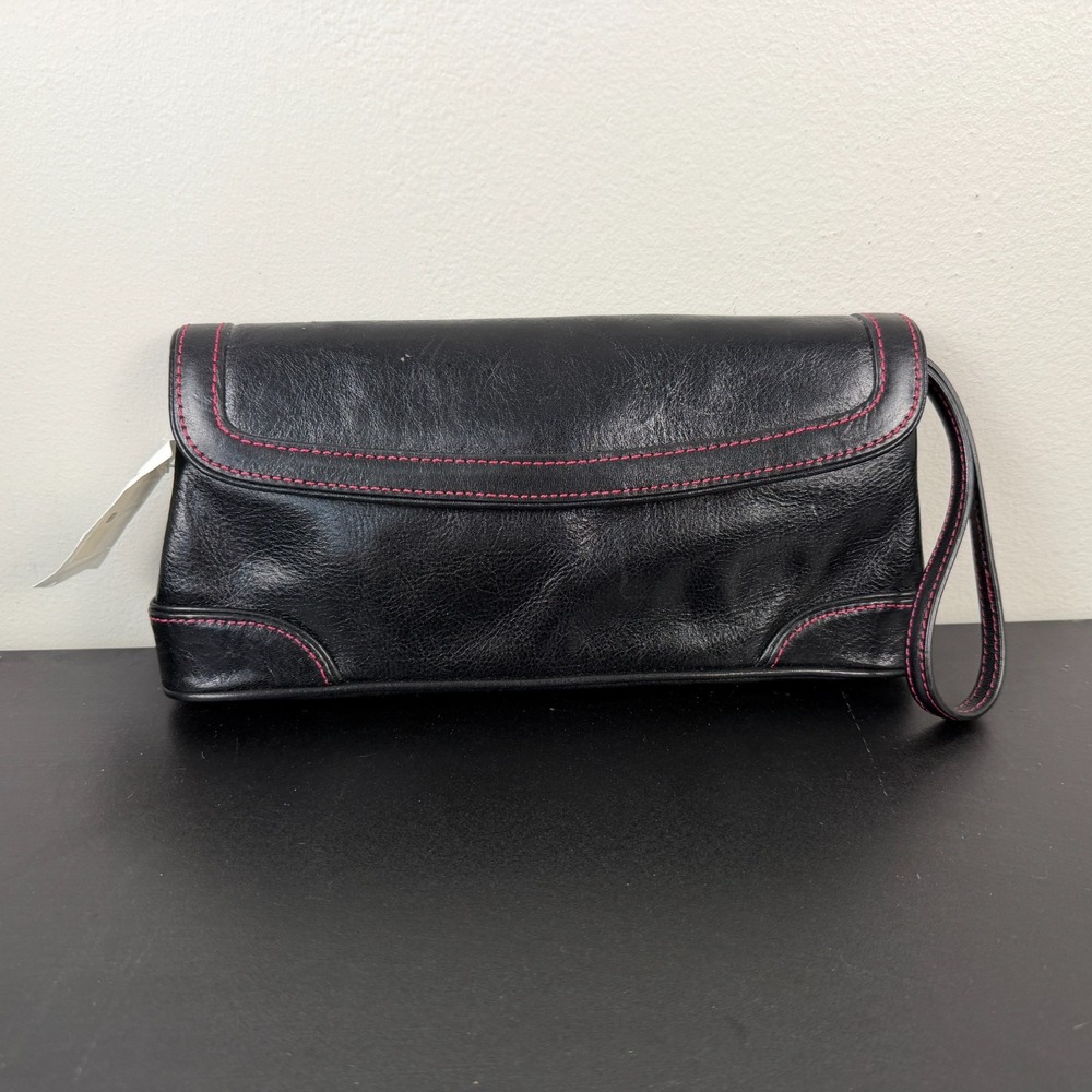 Nordstrom Wristlet Purse Women's Black Genuine Leather Magnetic Snap H-312136